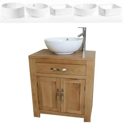 Bathroom Vanity Unit Oak Cabinet Furniture Wash Stand White Ceramic Basin 502 A • £450.26