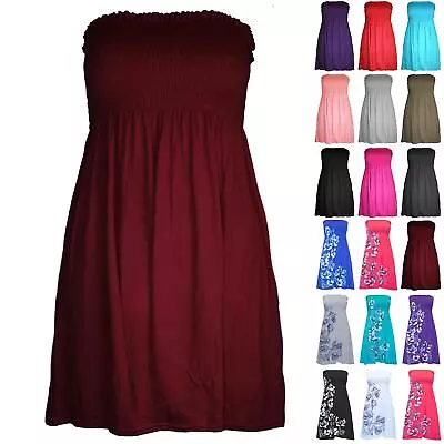 £5.99 • Buy Womens Sheering Boob Tube Gather Bandeau Top Ladies Mini Dress Plus Size UK 8-24
