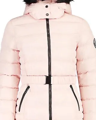 £14.99 • Buy New Boohoo Parka Jacket Faux Fur Hooded Pink Belted Padded Coat UK
