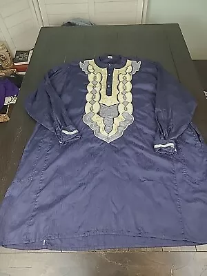 Stevie Wonder  Vintage Blue African Men’s Kaftan Grand Boubou Embroidered Unisex • $47.50