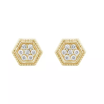 Judith Ripka Solid 14K Gold Round Cut Diamond Stud Earrings Women Gift • $427.49