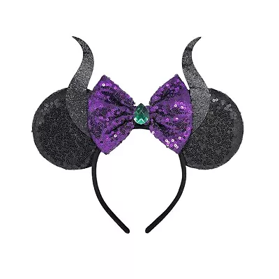 Maleficent Horn Inspired Minnie Mouse Ears Sequin Ornament Bow Minnie Headband • $12