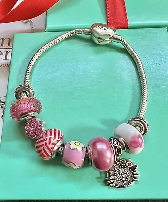 Sanrio Hello Kitty Charmed Memories By KAY J Bracelet & Swarovski/Murano 925 SS • $398.06