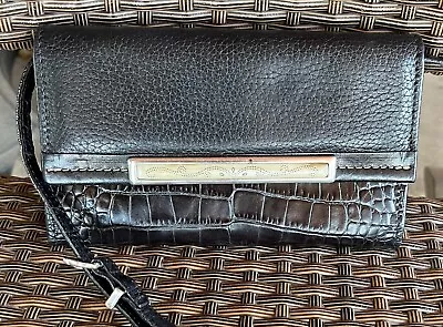 Brighton Croc Embossed Black Clutch Wallet Crossbody Purse Checkbook Vintage • $28