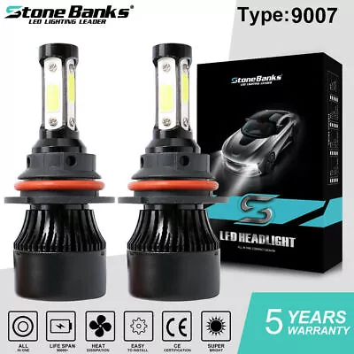 Pair 4-sides 9007 LED Headlight Bulbs Kit 6000K White High Low Beam Light Bulb • $11.98