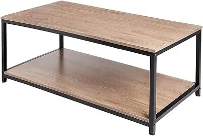 Coral Flower Washed Oak Coffee Table Wood And Metal Rustic Cocktail Table With • $59