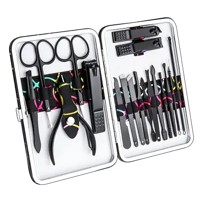 18pcs Manicure Pedicure Set Toe Nail Clipper Stainless Steel Leather Travel Case • $14.99