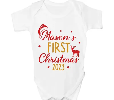 Personalised First Christmas Baby Grow 1st Xmas Sleepsuit Vest Santa Gift • £6.99