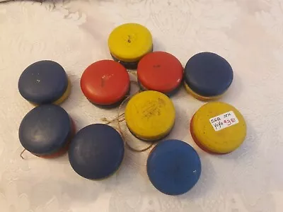 LOT 10 Pcs Vintage Wooden Yo Yo JAPAN Blue & Yellow - Blue & Red Yoyo USED • $40