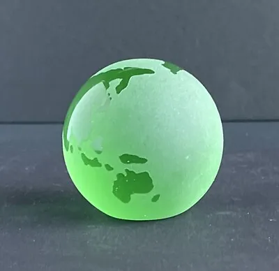 Vintage Art Glass Etched World Globe Paperweight Green Earth Planet Decor • $19.95