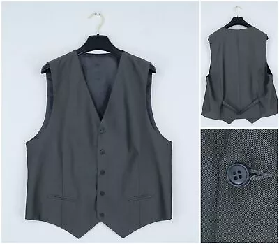 Mens Waistcoat Large Size US 44 Dark Grey Herringbone Formal Wedding Dress Vest • $34.99