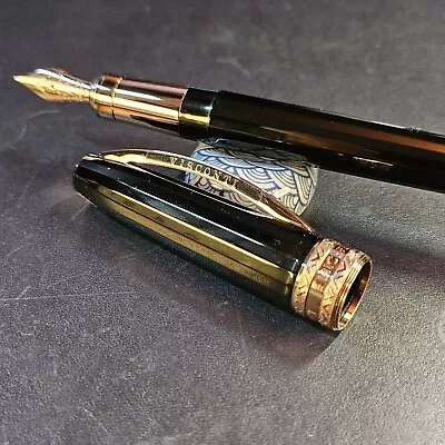 Visconti Michelangelo Italian Black Rose Gold Firenze 14k Gold Nib M RARE & New • $255