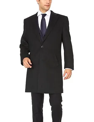 Men's Charcoal Luxury Wool/Cashmere Three-quarter Length Topcoat-CLEARANCE • $59.97