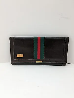 $150 • Buy Vintage Gucci Wallet Bifold Long Purse Leather Brown 