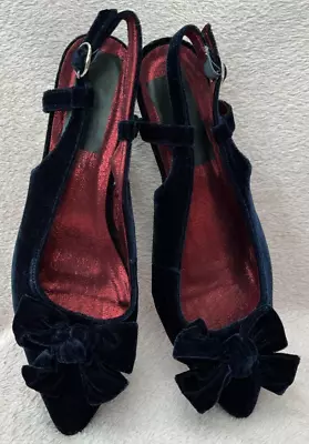 Joe Browns Ladies Navy Blue Velvet Kitten Heel Shoes Size Uk 8 De-branded • £14.99