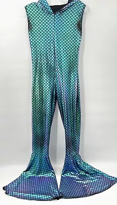 MERMAID Iridescent Sleeveless Hooded Catsuit Zip Bodysuit Jumpsuit Costume OS • $18.61