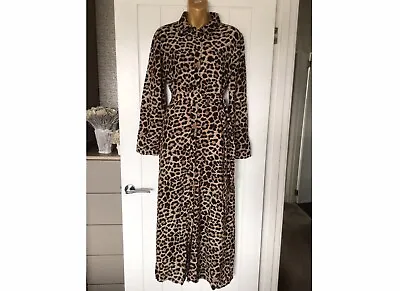 Zara Midi Maxi Animal Leopard Print Shirt Dress Bloggers Fav EUR XL • £35