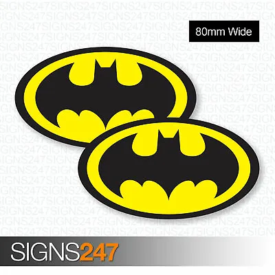 2 X BATMAN STICKERS 80mm Wide Vinyl Car Logo Stickers Laptop Bike Van Skateboard • £2.19