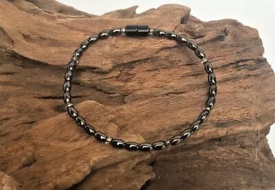 Men's Women's Black Silver Magnetic Hematite Single Bracelet Or Anklet • $30.99