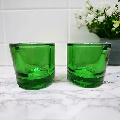 Iittala Kivi Marimekko Green Votive Candle Holder Vintage 2.5 Inch Lot Of 2 1988 • $85