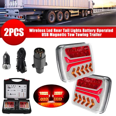 Magnetic Wireless LED Tow Towing Trailer Rear Tail Lights Battery Operated USB • $64.99