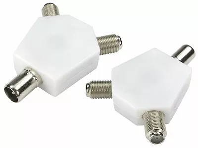 TV Aerial To 2x F Type Adapter - TV Aerial Male To F Connector Female • £3.42