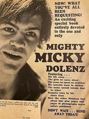 The Monkees Micky Dolenz Magazine Full Page Vintage Print Ad • $1.99