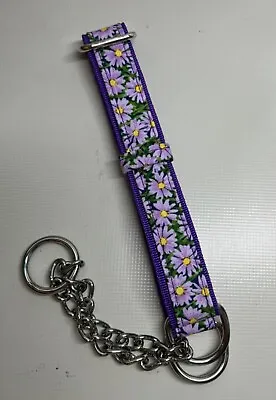 Martingale Half Check Choke Chain Adjustable Dog Collar In Lilac Daisies Design • £7.15