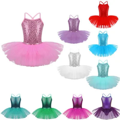 UK Girls Ballet Dance Dress Leotard Tutu Skirt Sequin Mermaid Stage Show Costume • £11.44