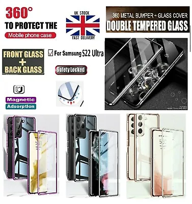 Magnetic Double Sided Tempered Glass Metal Bumper Case For Galaxy S22  Ultra • £8.39