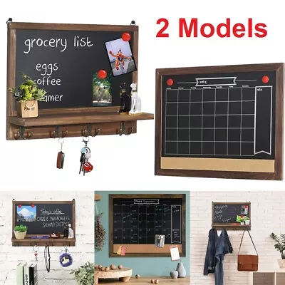 Wooden Blackboard Decorative Wall Family Chalkboard Shelf Hooks Kitchen Entryway • £18.91