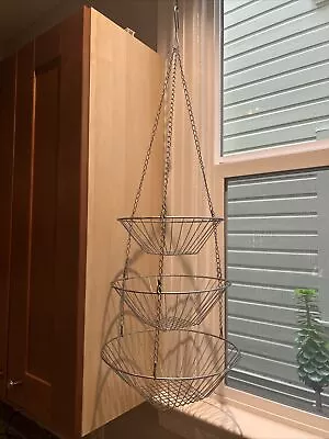 Vintage 3 Tier Metal Hanging Fruit Basket Collapsible Retro Farmhouse • $12.99