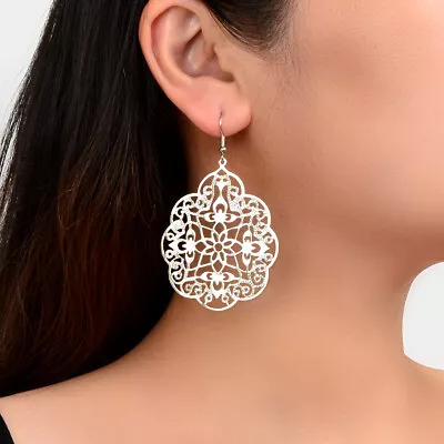 $1.99 • Buy Retro Hollow Geometric Flower Pattern Dangle Statement Earrings Girls Jewellery