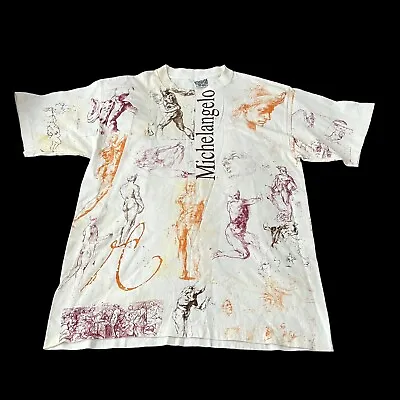 Vintage Michelangelo All Over Print T Shirt Sz XL  Wildwood Productions USA Art • $89.95