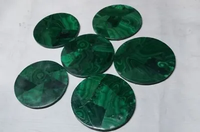 3 X3  Malachite Round Tea 6 Coaster Plate Semi Precious Mosaic Random Art Decor • $355.11