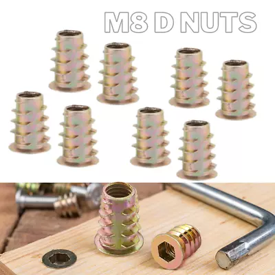 THREADED WOOD Type D Or T INSERT NUTS M4 M5 M6 M8 M10 HEX DRIVE SCREW FIXING • £1.85