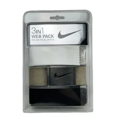 Nike Golf 3-IN-1 Web Belt Pack Nike Buckle Unisex White Khaki Black Adjustable • $19.95