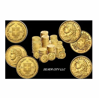 $2749.95 • Buy (5) Gold Swiss 20 Franc Agw .1867 Oz. Gold Coin Random Year & Au Condition