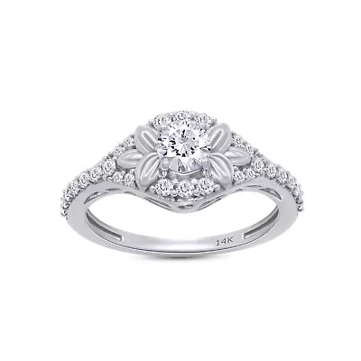 2/3ct Solitare With Accent Engagement Ring Lab Created Moissanite 14K White Gold • $441.59