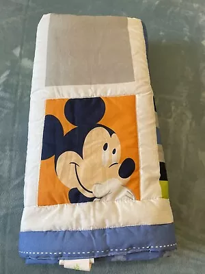 Baby Disney Crib Bedding Mickey Mouse Patchwork Quilt Comforter Reversible 42x31 • $20