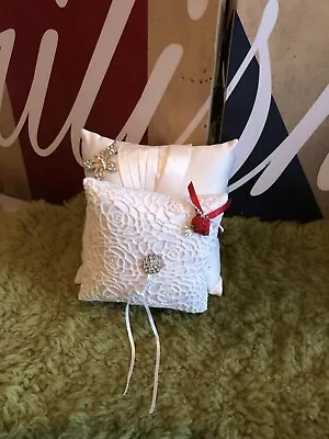£10 • Buy Wedding Ring Pillow / Cushion - Diamanté Butterfly & Red Rose Detail Ring Bearer