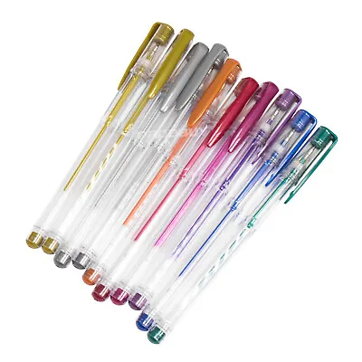 10 Metallic Gel Pens Gold Silver Purple Pink Mixed Colour Card Art Writing Pack • £7.99