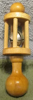 Vtg 6  Wooden Caged Large Jingle Bell Baby Rattle Toy~Excellent~Collectible~WOW • $3.99