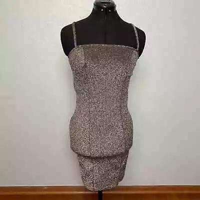 S M Forever 21 Stretchy Mini Fitted Silver Black Dress Sparkle Glitter Bodycon • $3.40
