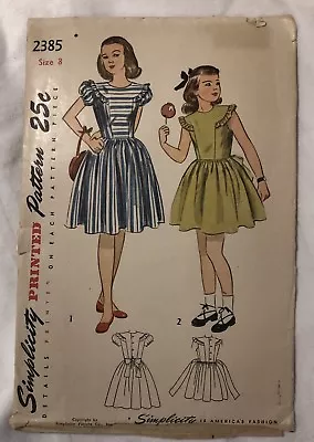 Vintage Simplicity Printed Pattern 2385 Girls Dress Ruffle Trim Size 8 • $6