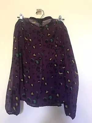 I Love H81 Purple See-Through Button Long Sleeve Shirt Size S • $12.99