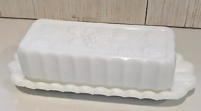 Vintage Westmoreland Paneled Grape White Milk Glass Butter Dish With Lid • $12