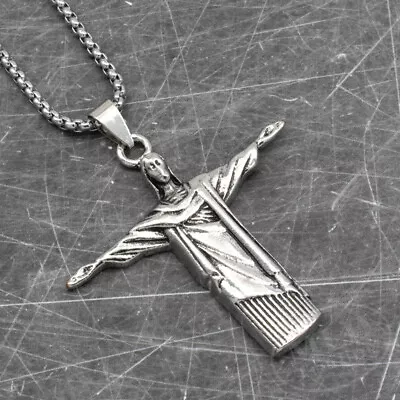 Jesus Christ The Redeemer Cross Pendant Necklace 24  Chain Catholic Christian • $9.99