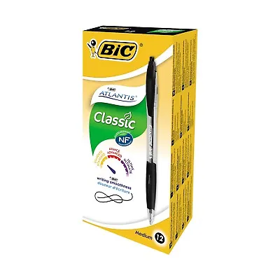 £11.99 • Buy Bic Atlantis Retractable Ballpoint Medium Pens Pack 12's Black 1mm Tip
