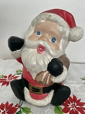 Vintage Sitting Santa Figurine Ceramic Planter Signed 6” Hobbyist Piece 1970s • $9.95